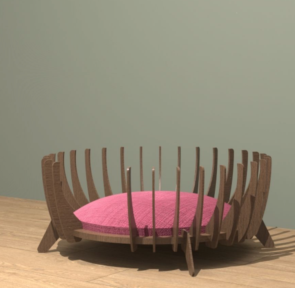 Computationally designed pet bed 'ArcNest' by deanpickford, merging comfort and parametric form